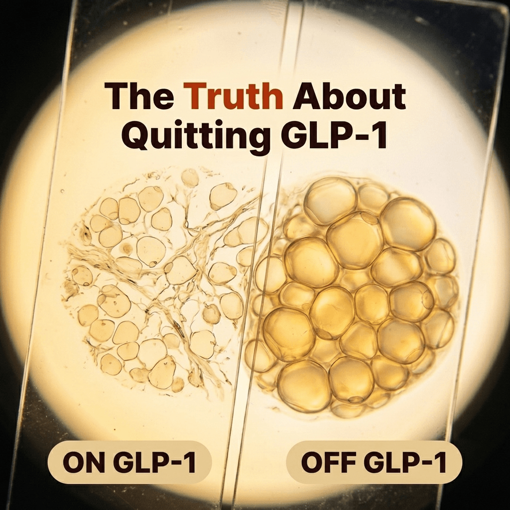 The Truth About Quitting Ozempic — before and after fat cell comparison with Provitalean bottle